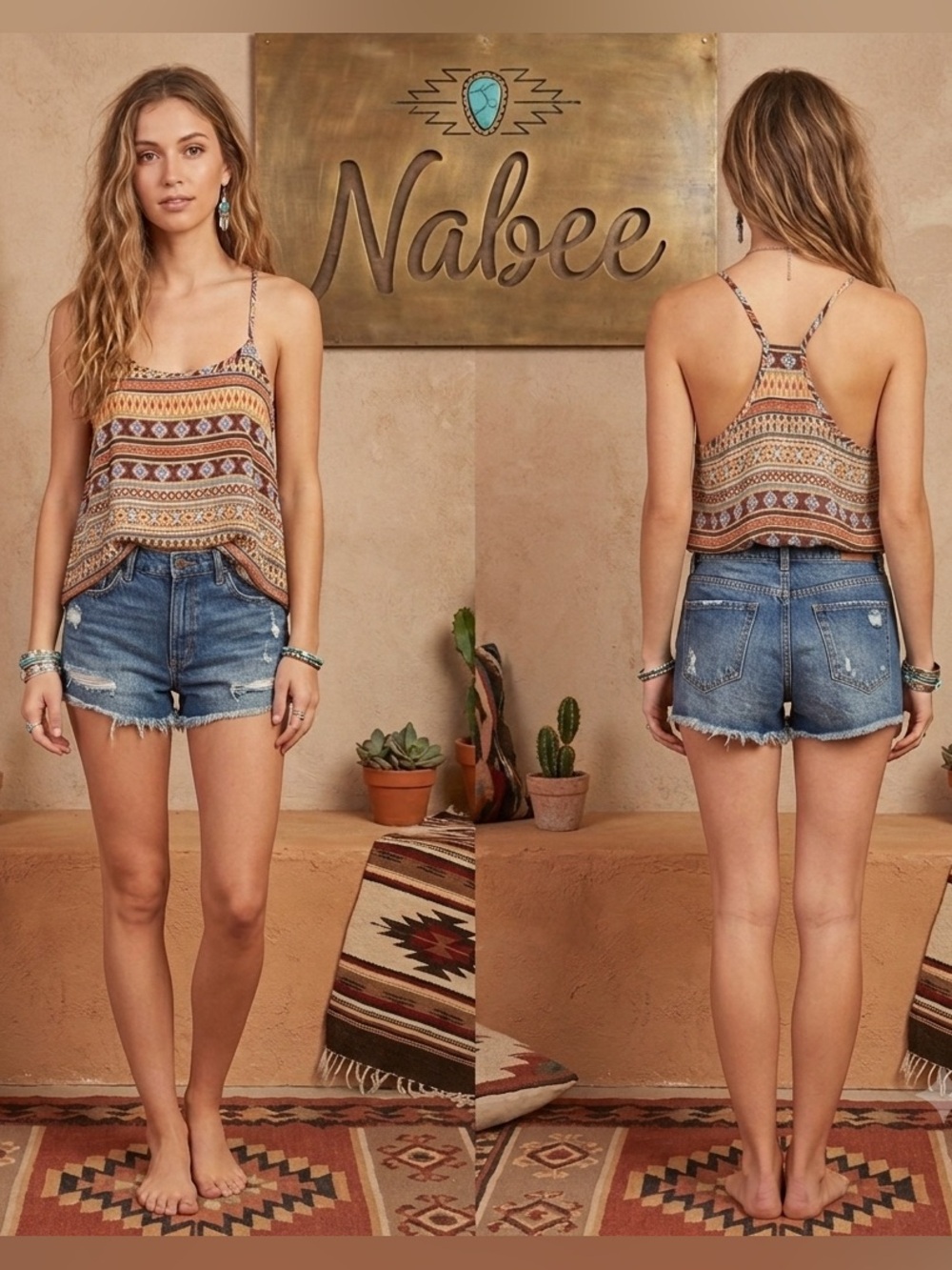 Nabee Aztec Racerback High Low Lightweight Top Extra Small